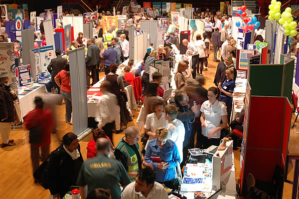 Busy health mela stalls.